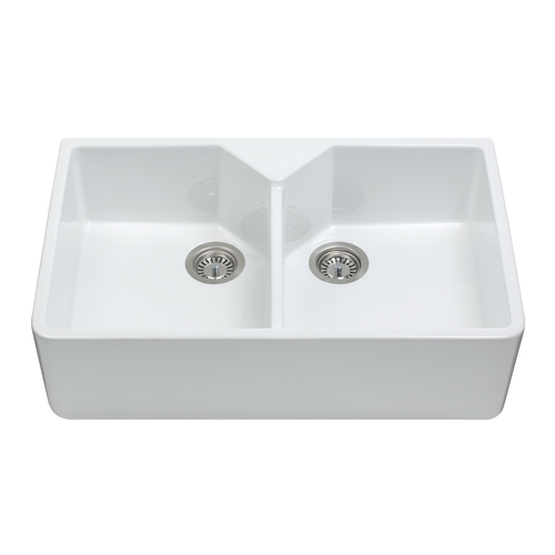 KC12WH - Ceramic Belfast style double bowl sink